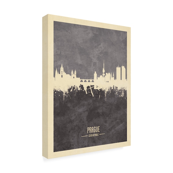 Michael Tompsett 'Prague (Praha) Czech Republic Skyline Gray' Canvas Art,35x47